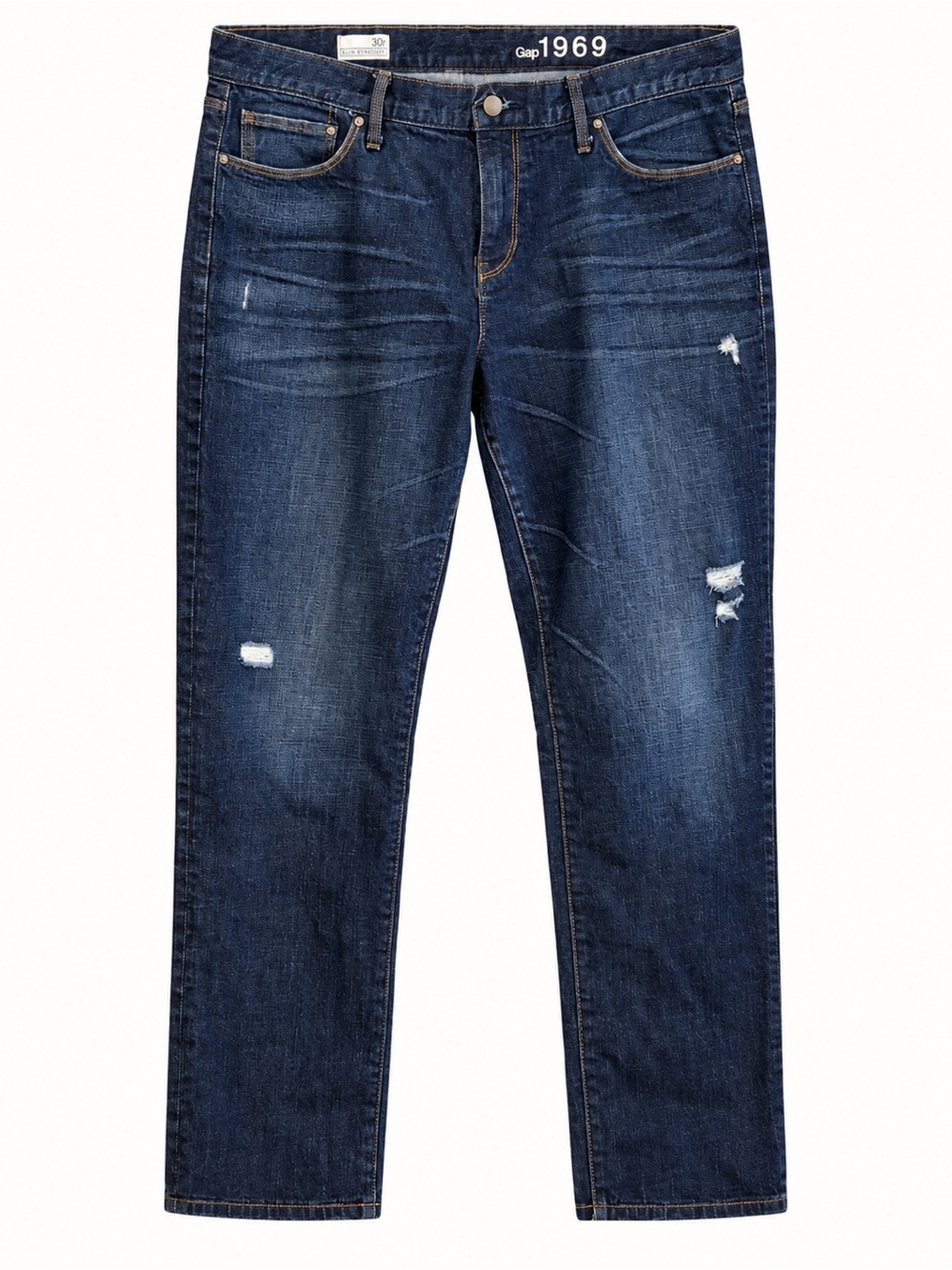 Gap 1969 Sexy Boyfriend Jeans 30R Dark Wash Distressed Straight Leg